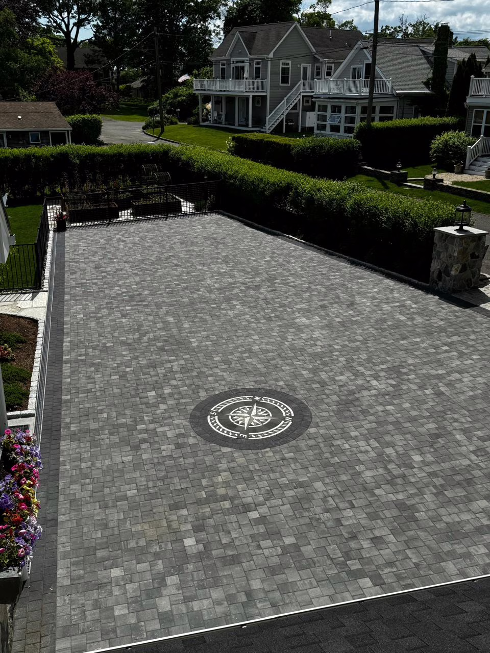 Custom stone patio with compass design